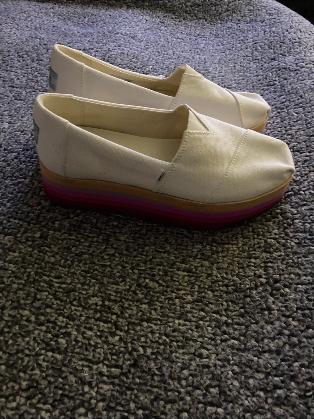 Toms White Canvas Platform Slip-On with Rainbow Layered Sole